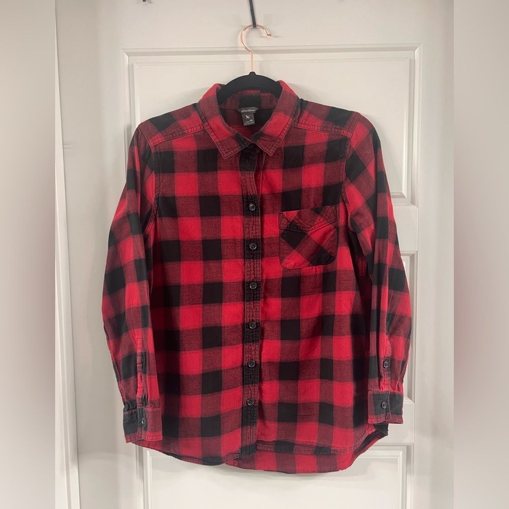 Eddie Bauer Red and Black Plaid Button Down Shirt